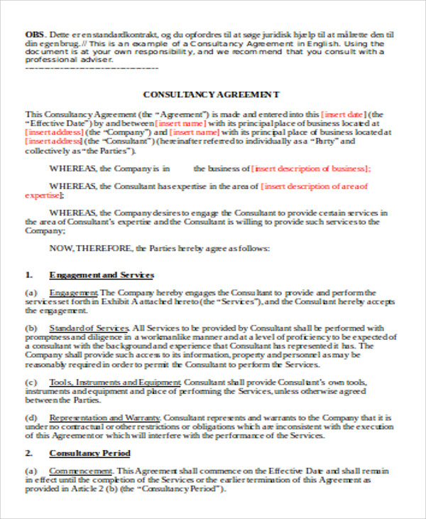 business consultant fee agreement example