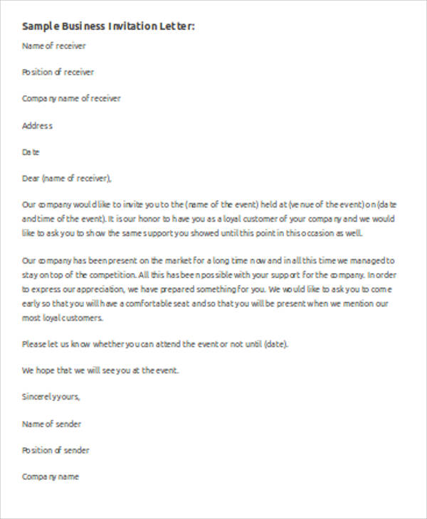 Business Invitation Letter Sample 8