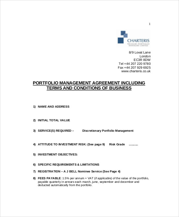 portfolio business management agreement