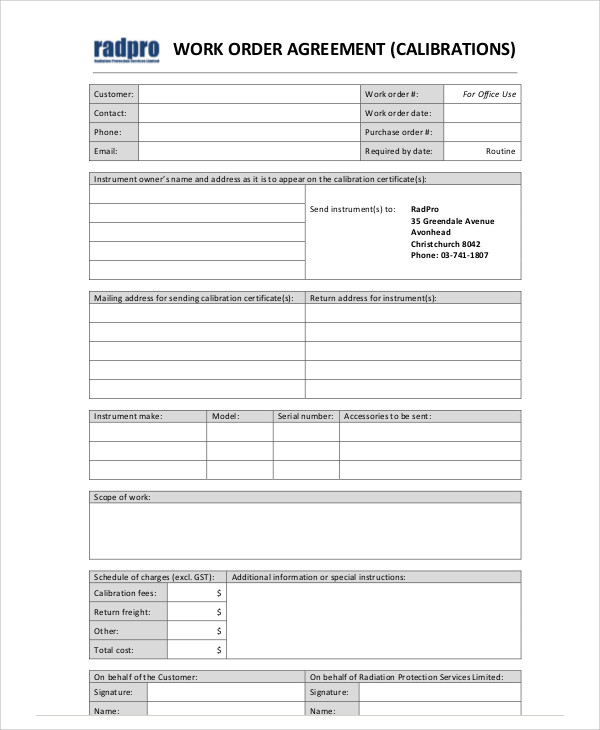 Work Order Contract Template