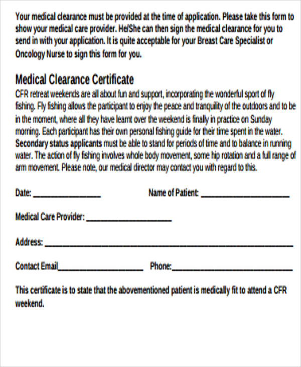 sample medical clearance certificate pdf