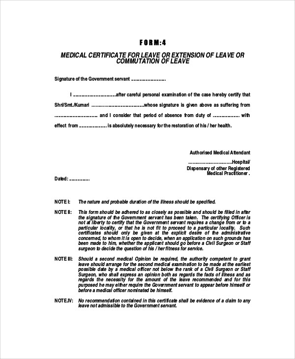 Example Of Medical Certificate For Sick Leave