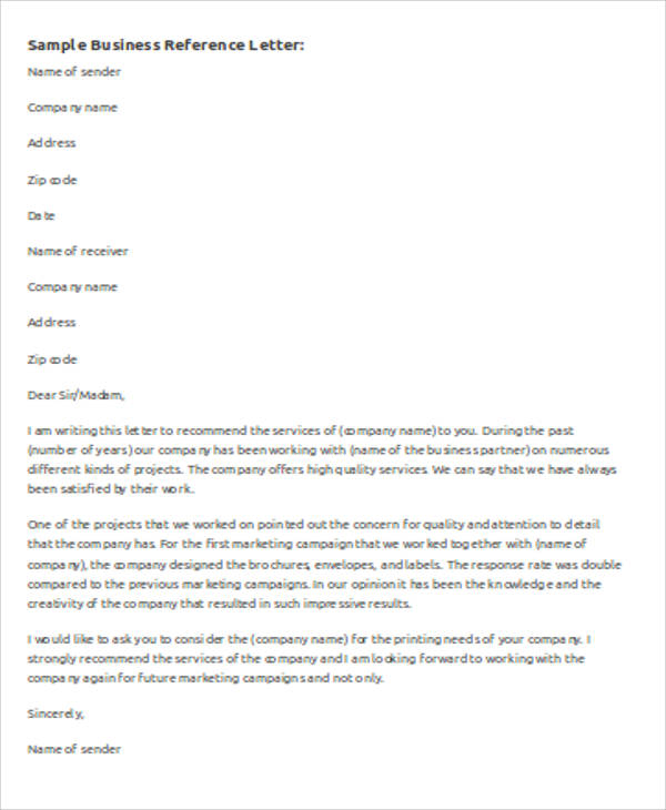 business reference letter template word