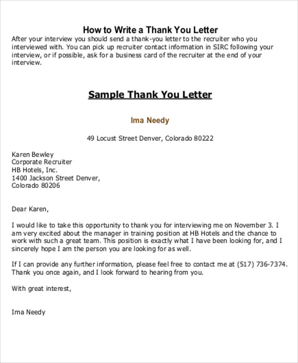 FREE 5+ Sample Thank-You Letter to Recruiter in PDF