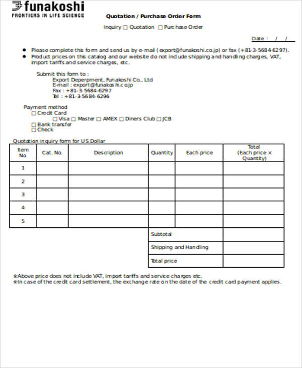 price quotation form pdf