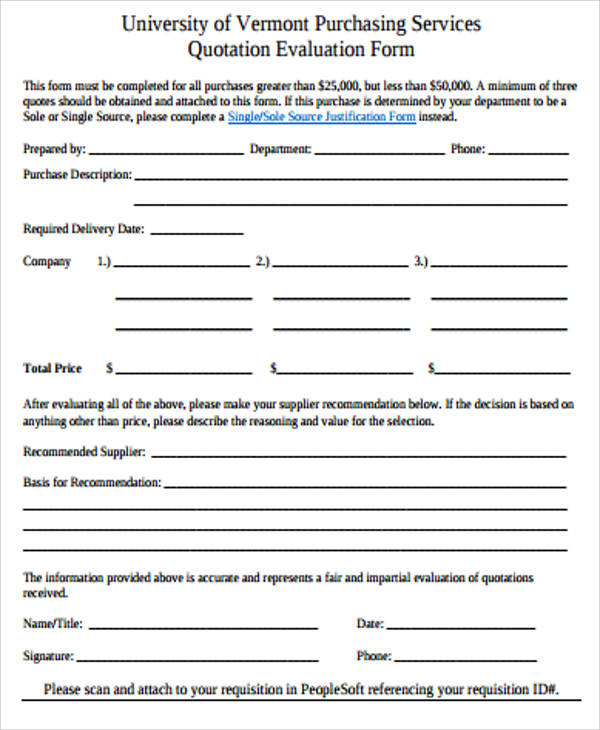 purchasing services quotation evaluation form