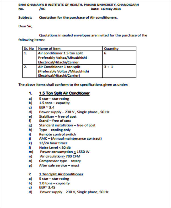 FREE 12+ Purchase Quotation Samples in MS Word PDF