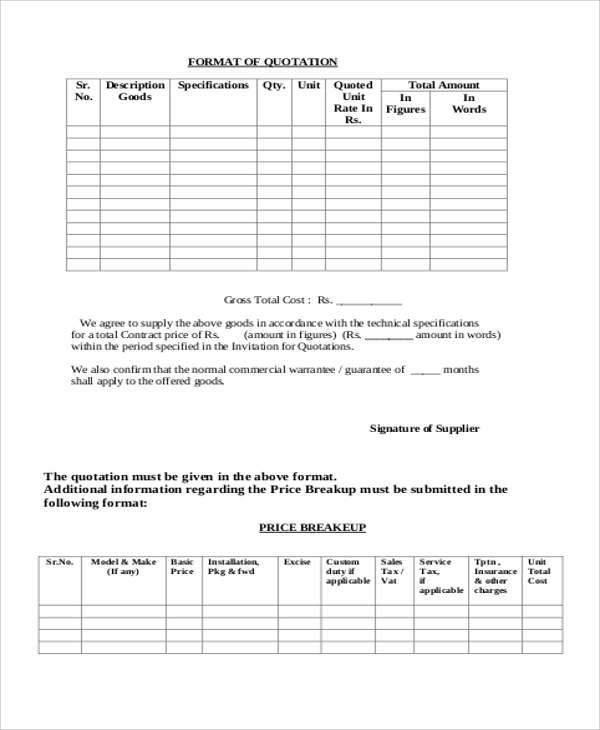 price quotation format