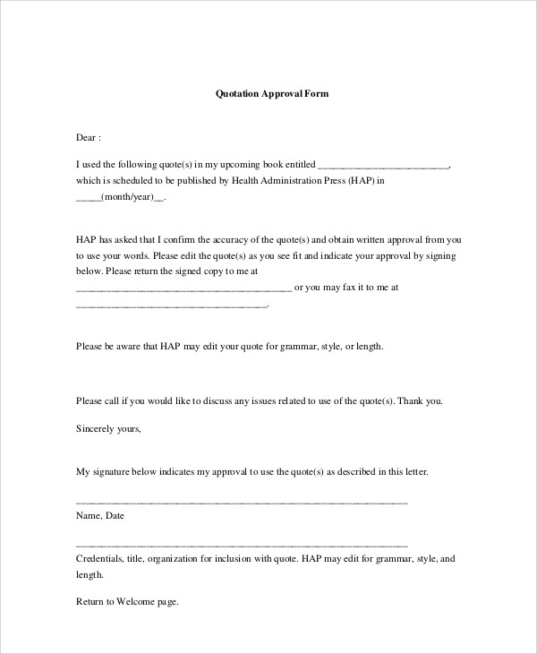 quotation approval letter