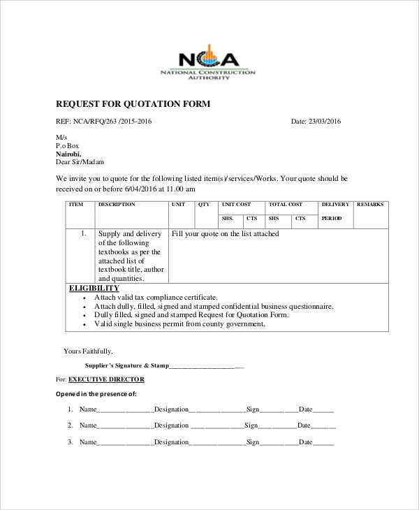 request for quotation form