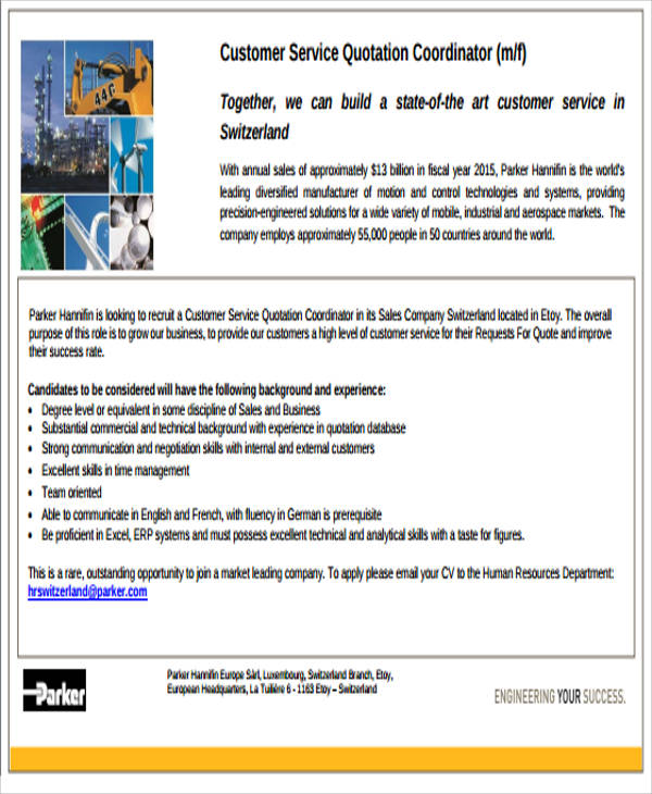 customer service quotation example