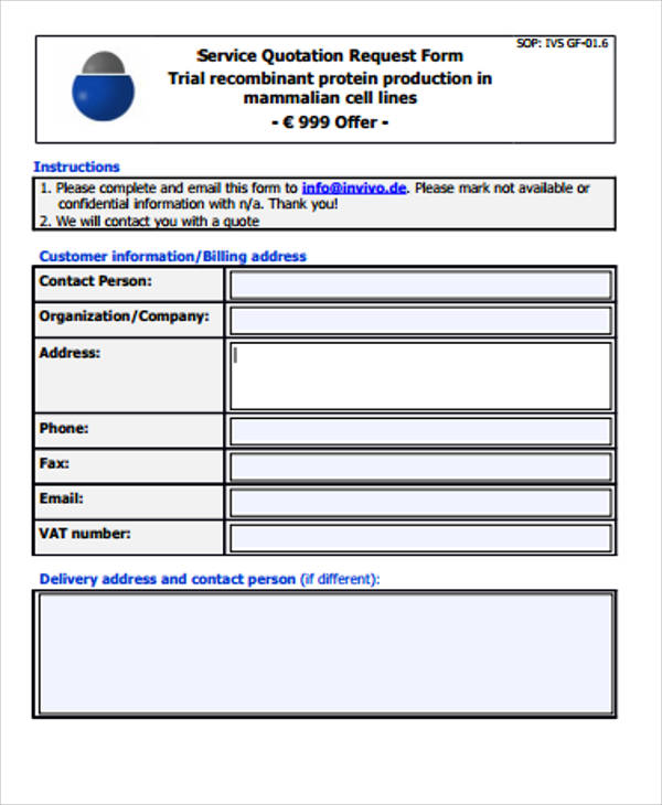service quotation request form