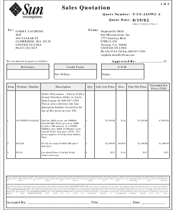 FREE 9+ Sales Quotation Samples in MS Word | PDF | Excel