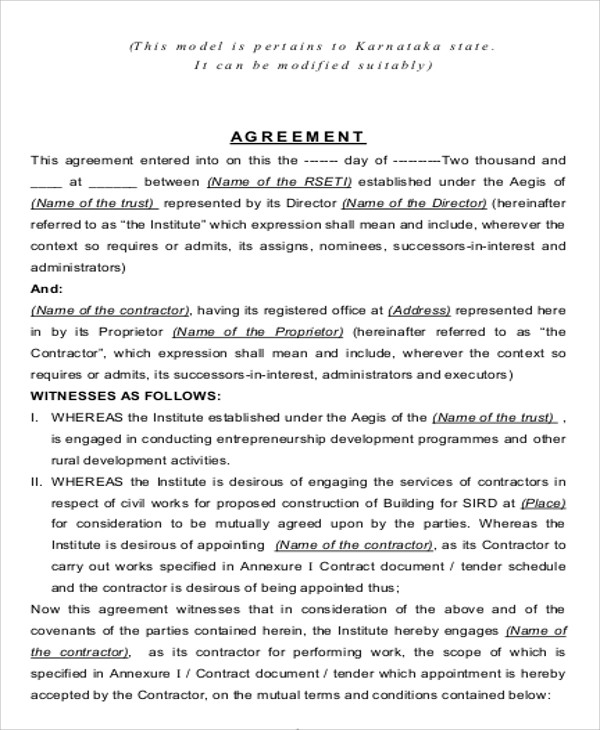 agreement format of contract in Agreement 13  Sample PDF Word, Format  Examples  Contract