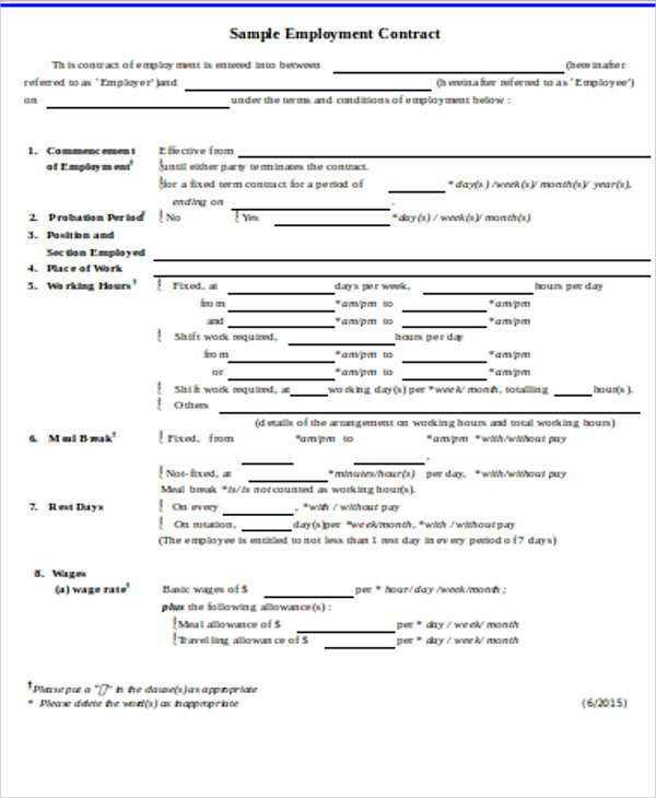 employee contract agreement format