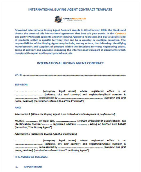 international buying agent contract agreement