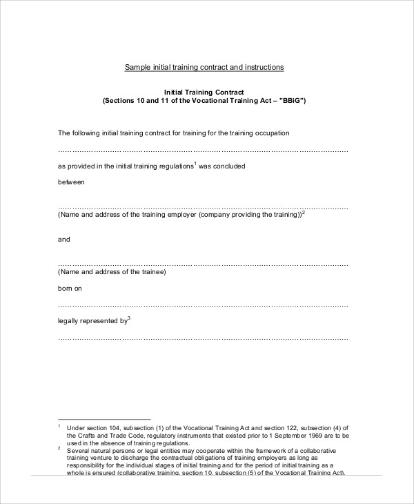 initial training agreement contract example