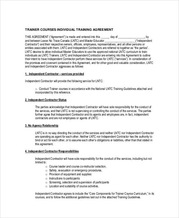 individual training agreement contract