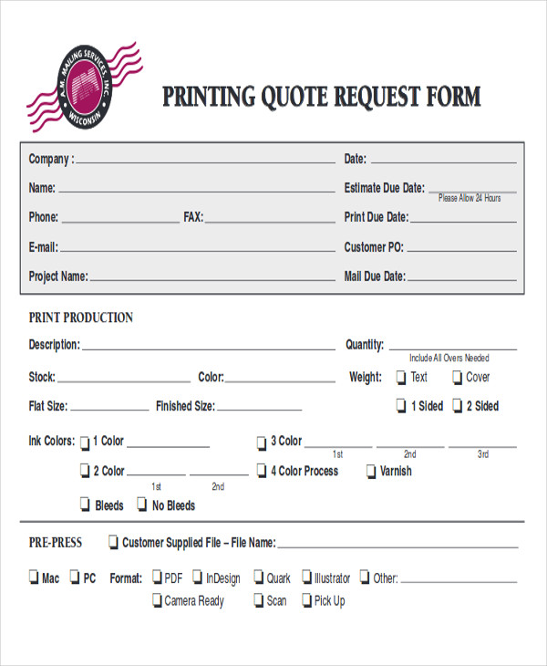 printing quote request form pdf