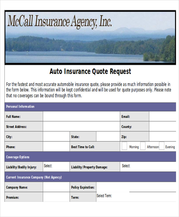 auto insurance quote request form