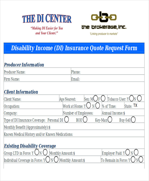 disability quote request form