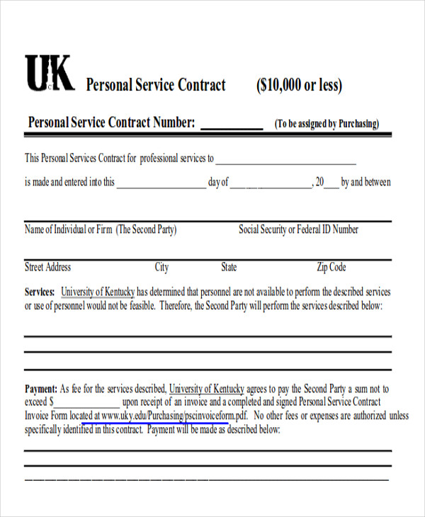 sample personal service contract