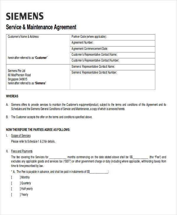 maintenance service contract