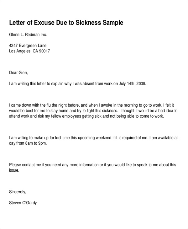 Excuse Letter For Being Absent In Work from images.sampletemplates.com