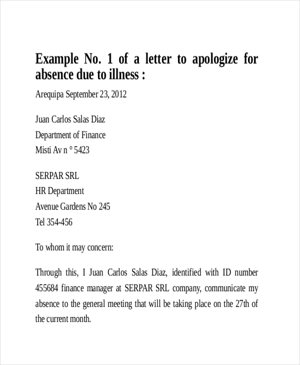 formal excuse letter for not attending meeting