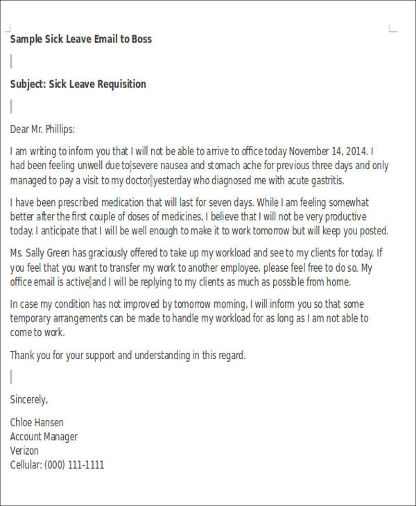 application letter sick leave