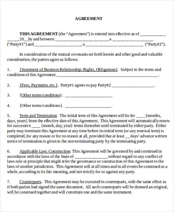 free legal agreement contract example
