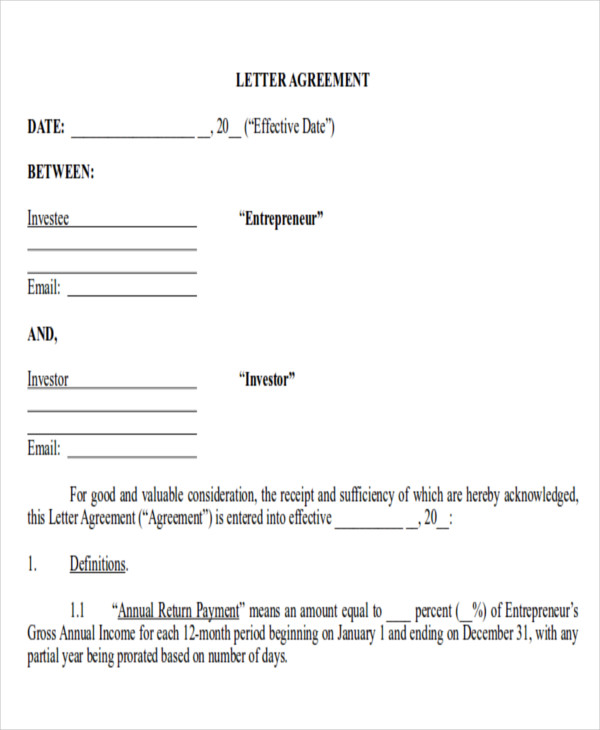 personal investment contract agreement