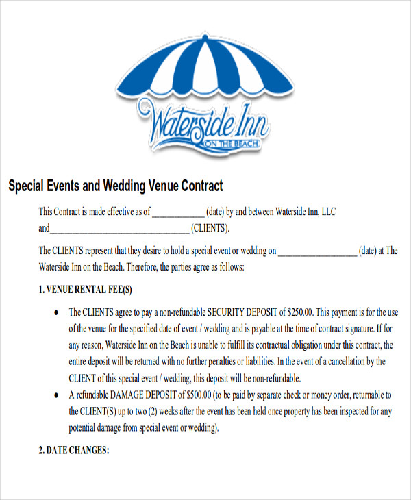 wedding venue contract agreement