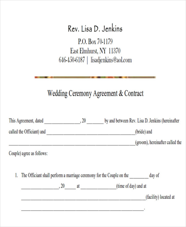 Printable Wedding Officiant Contract Template