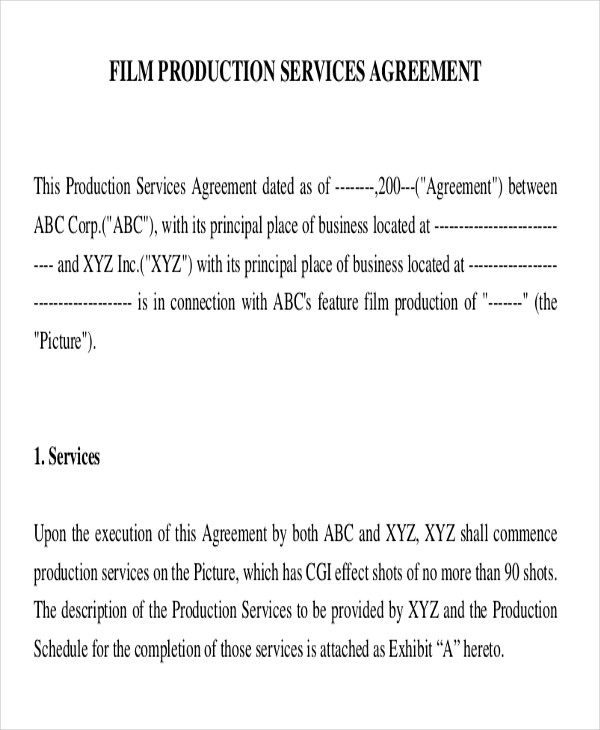 Movie Production Agreement Template HQ Printable Documents