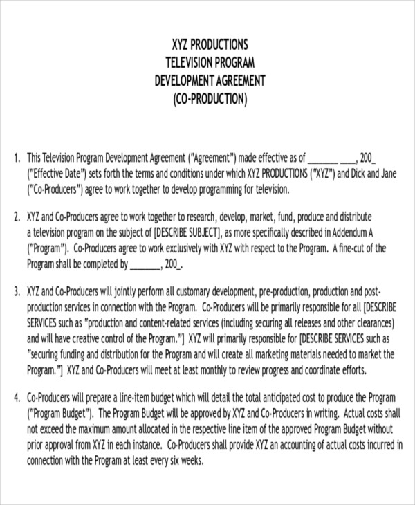 Co Production Agreement Template