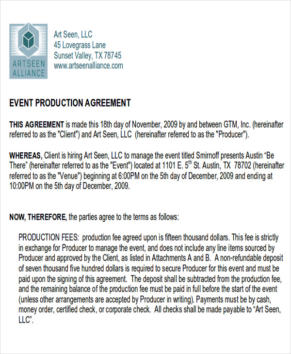Sample Agreement For Production Company