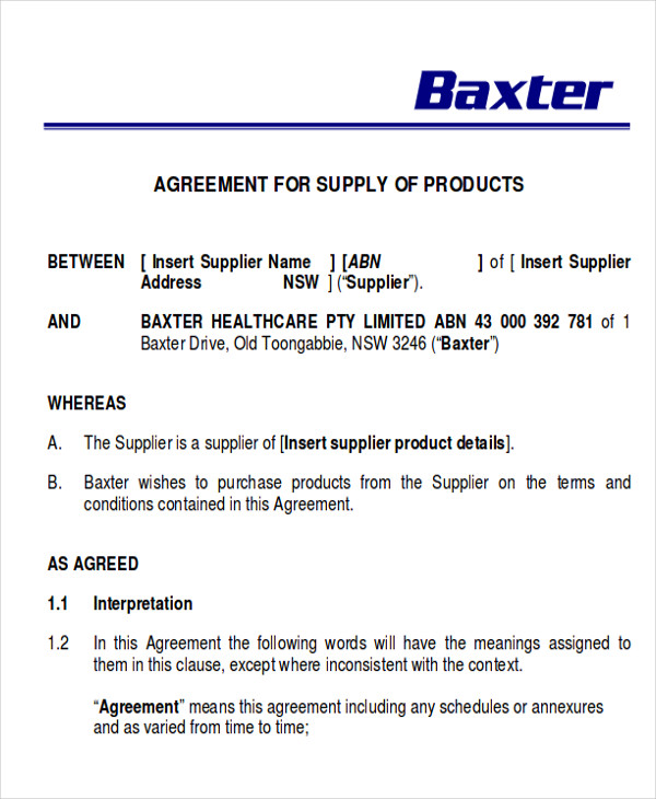 supply of goods agreement contract