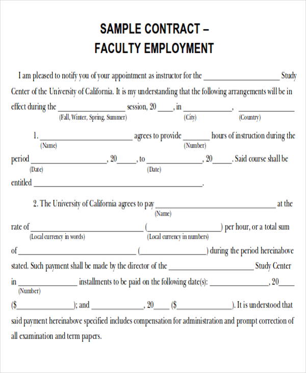 FREE 7 Job Agreement Contract Samples In MS Word PDF