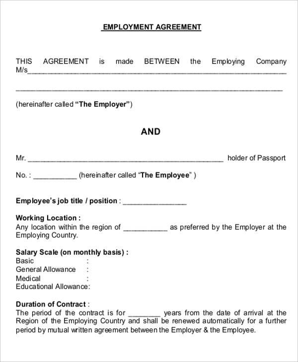 job agreement contract format