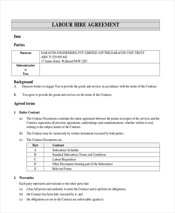 labour hire contract agreement