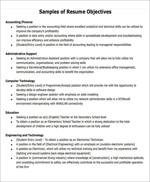 Generic Resume Objective 5 Examples In Word Pdf