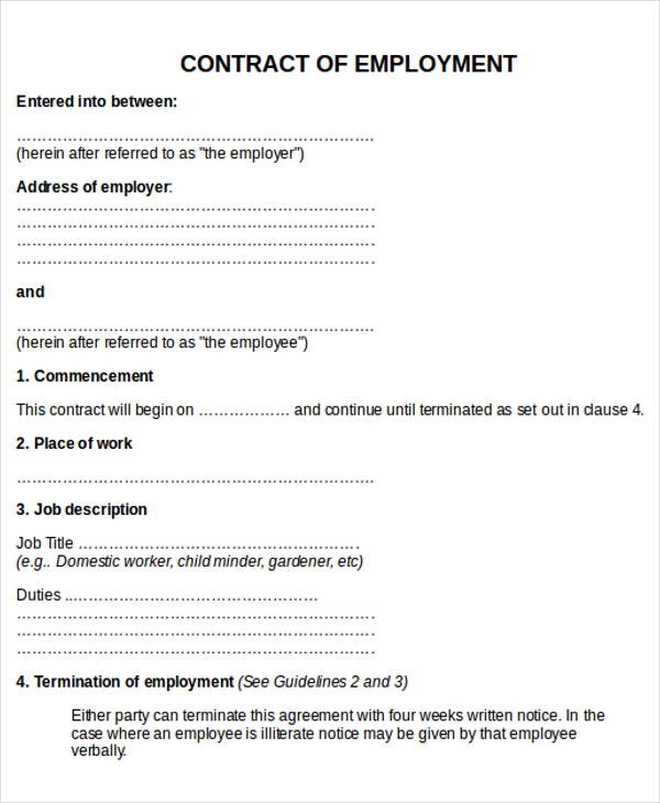free job agreement contract