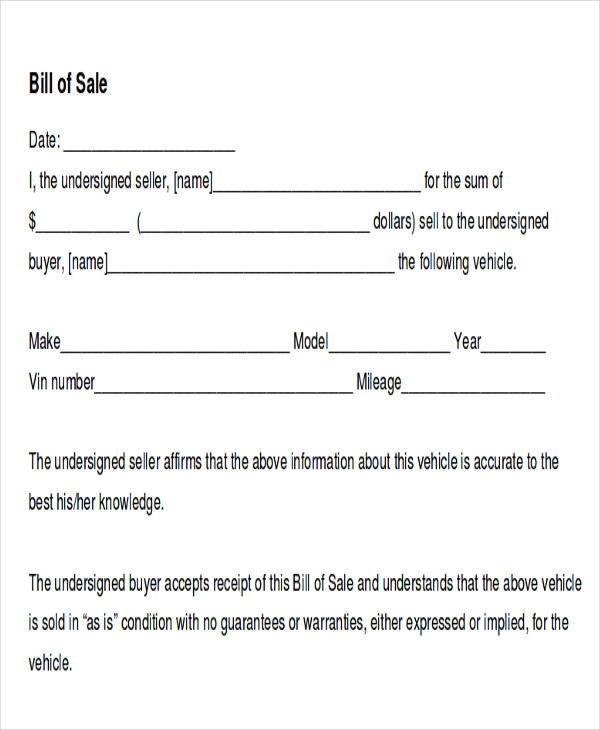Generic Auto Bill Of Sale Kulturaupice