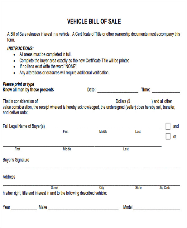 generic bill of sales form pdf