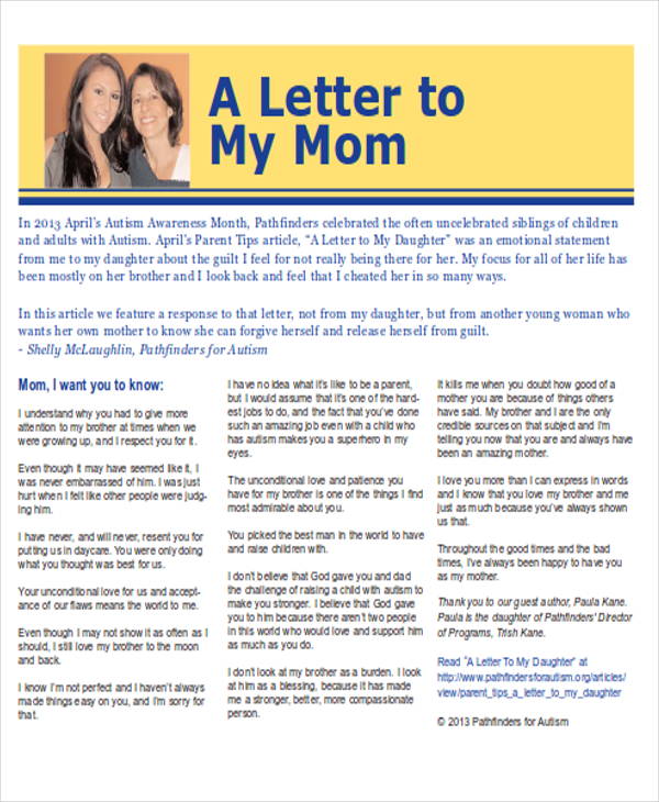 Letter To Mom Template