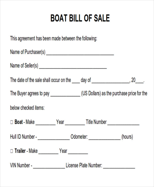 boat bill of sale template free pdf printable