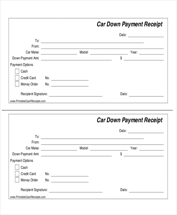 car down payment receipt form