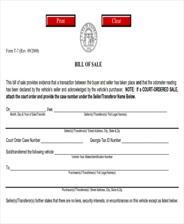 automotive bill of sale pdf