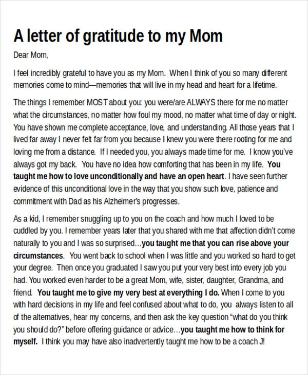 sample thank you letter to your mom